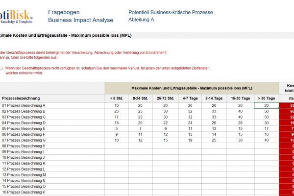 business impact analyse, business impact vorlage