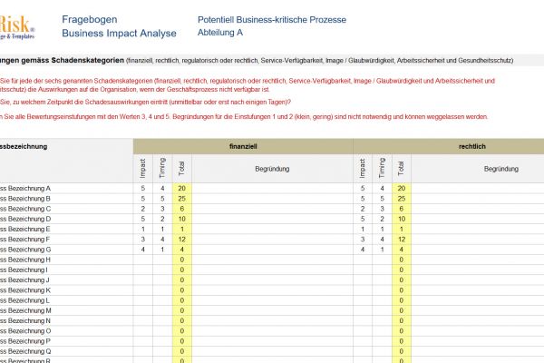 business impact analyse, business impact vorlage