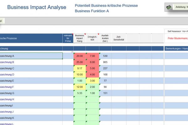 business impact analyse, business impact vorlage